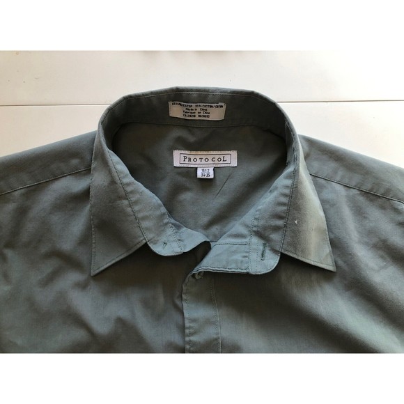 Protocol Men’s Button Up Short Sleeve Shirt Gray Blue 16 1/2 34-35 - Picture 3 of 8